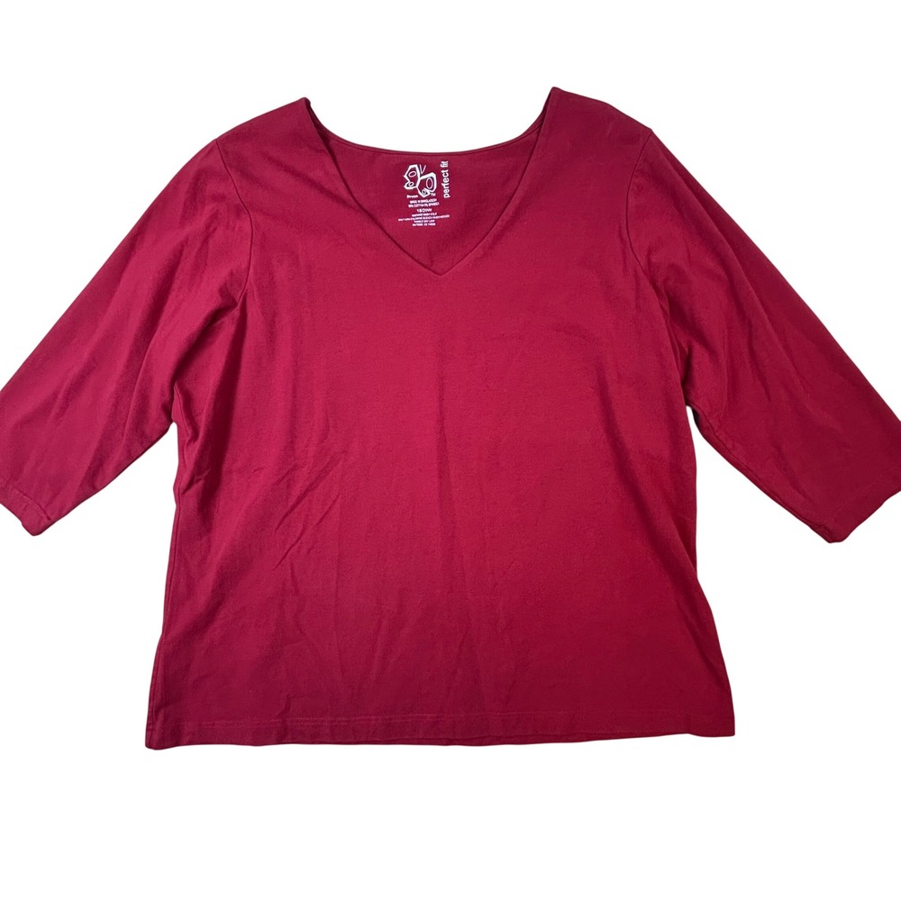 Perfect Fit Red V-Neck 3/4 Sleeve Stretch Top Plus Size 18/20W